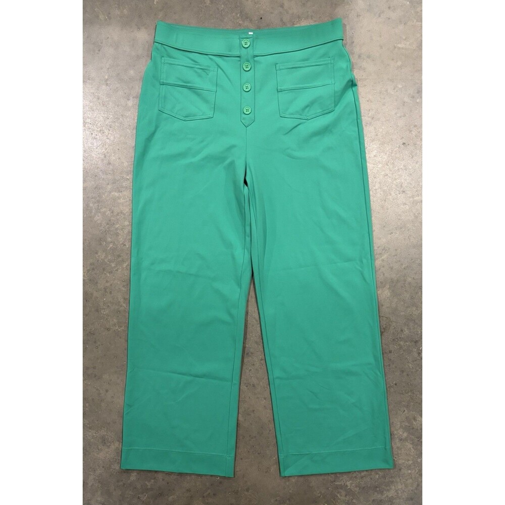 Halara Wide Leg Pants Womens XL Regular Green High Rise Button Front Pull-On